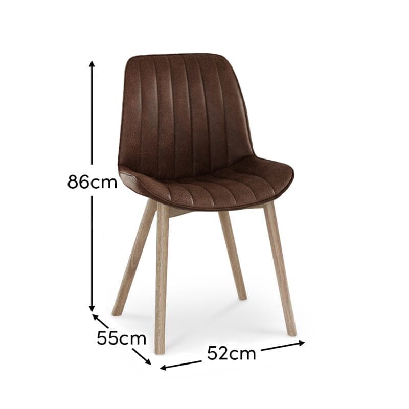 Bella Saddle Brown Dining Chair - Set of 2 - Whitewash Oak Legs - Laura James