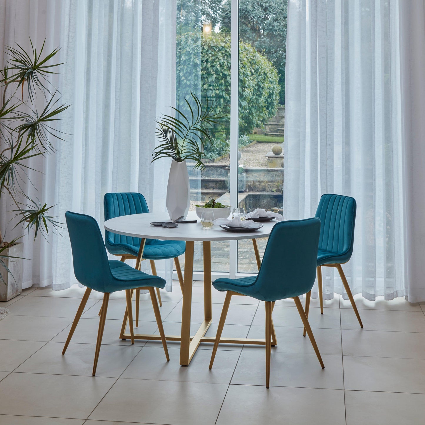 Bella Teal Dining Chair with Gold Legs - Laura James