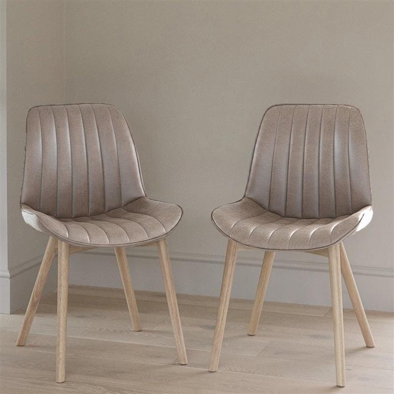 Bella Almond Brown Faux Leather Dining Chairs - Set of 2 - Whitewash Oak Legs