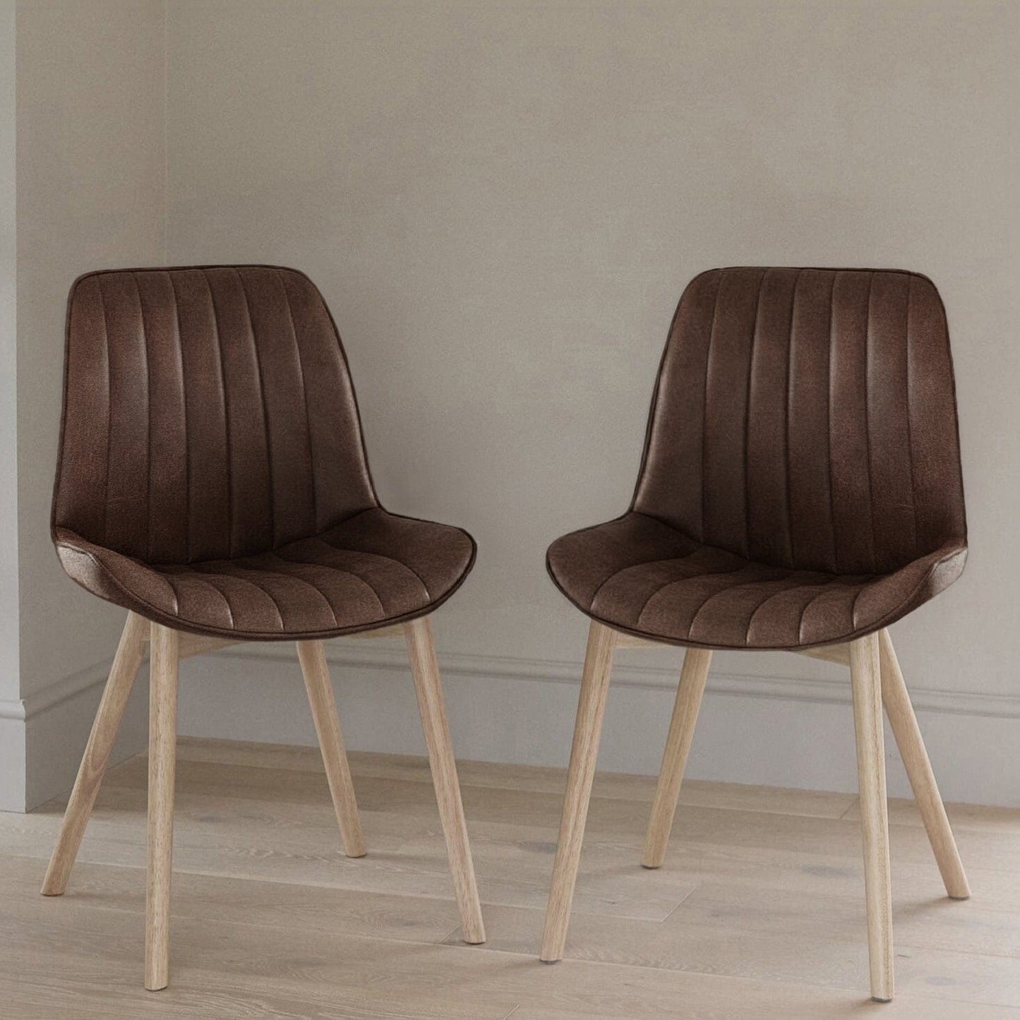 Bella Saddle Brown Dining Chair - Set of 2 - Whitewash Oak Legs - Laura James