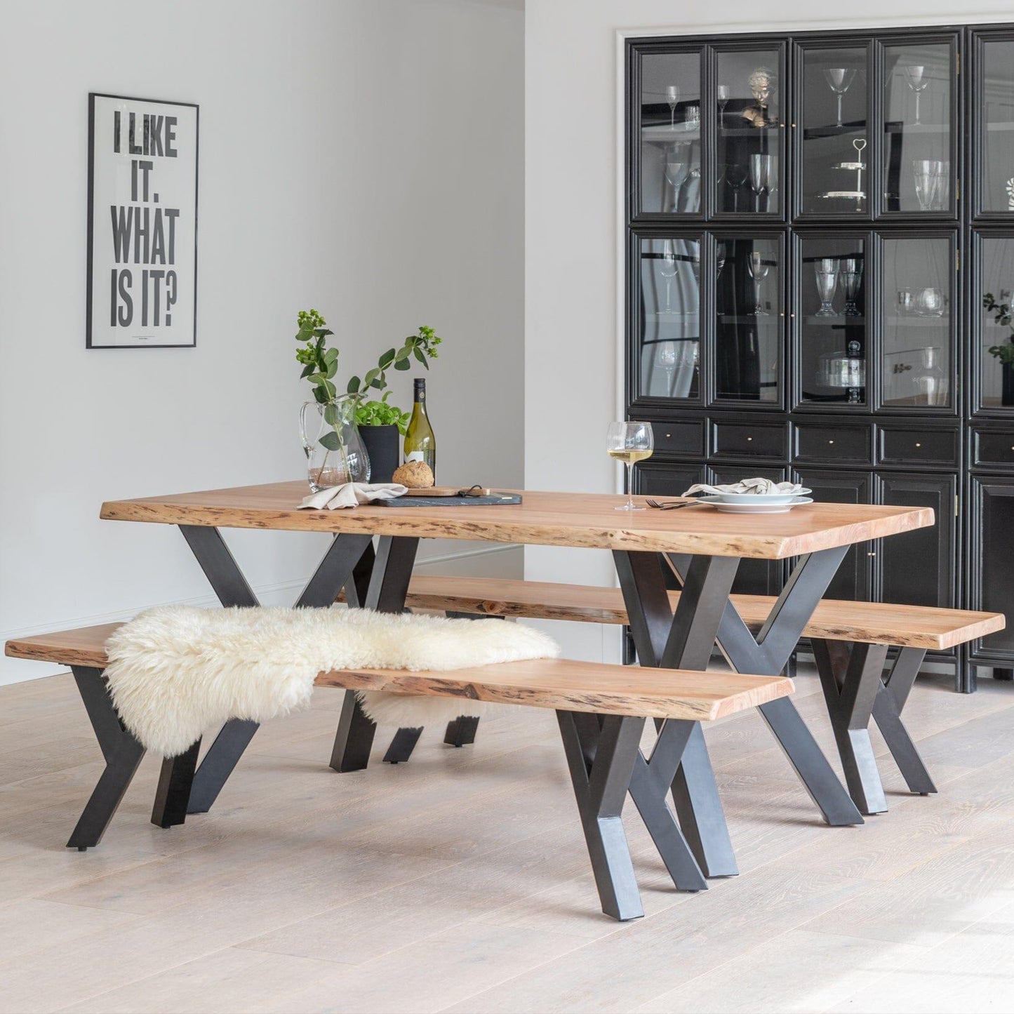 Bosco 6 Seater Acacia Wooden Dining Table with 2 Bosco Dining Benches - Natural - 38mm Table - Laura James