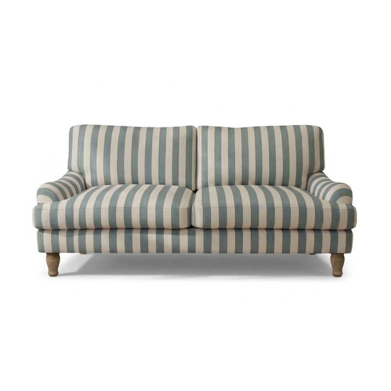 Brea 2 Seater Sofa - Blue Stripe with Whitewash Legs - Laura James