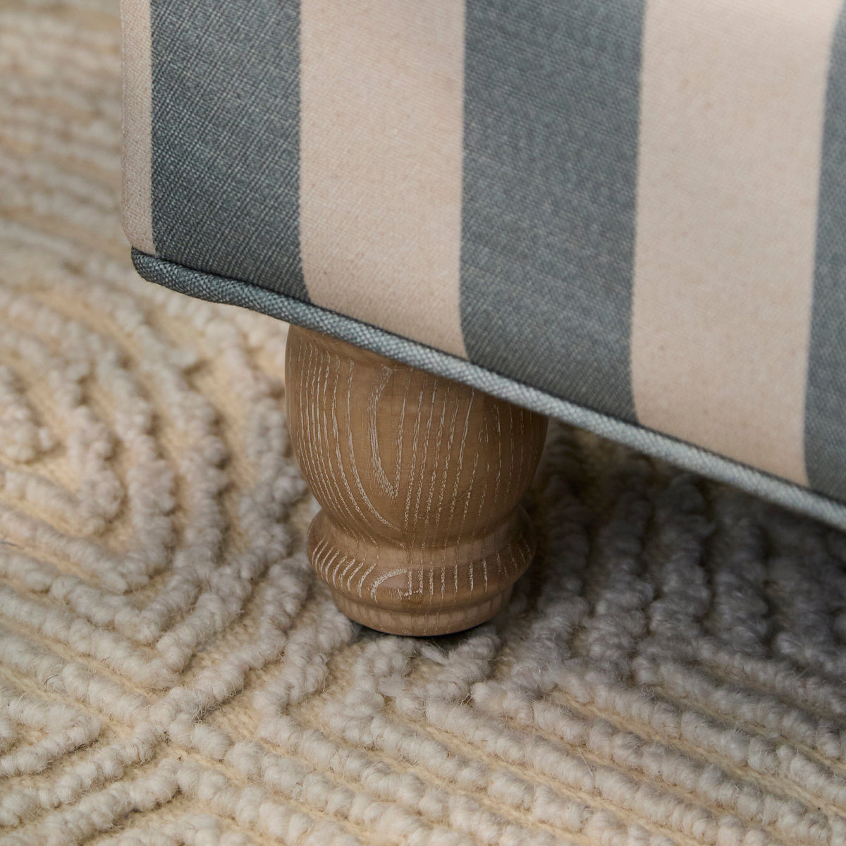 Brea Footstool - Blue Stripe with Whitewash Legs - Laura James