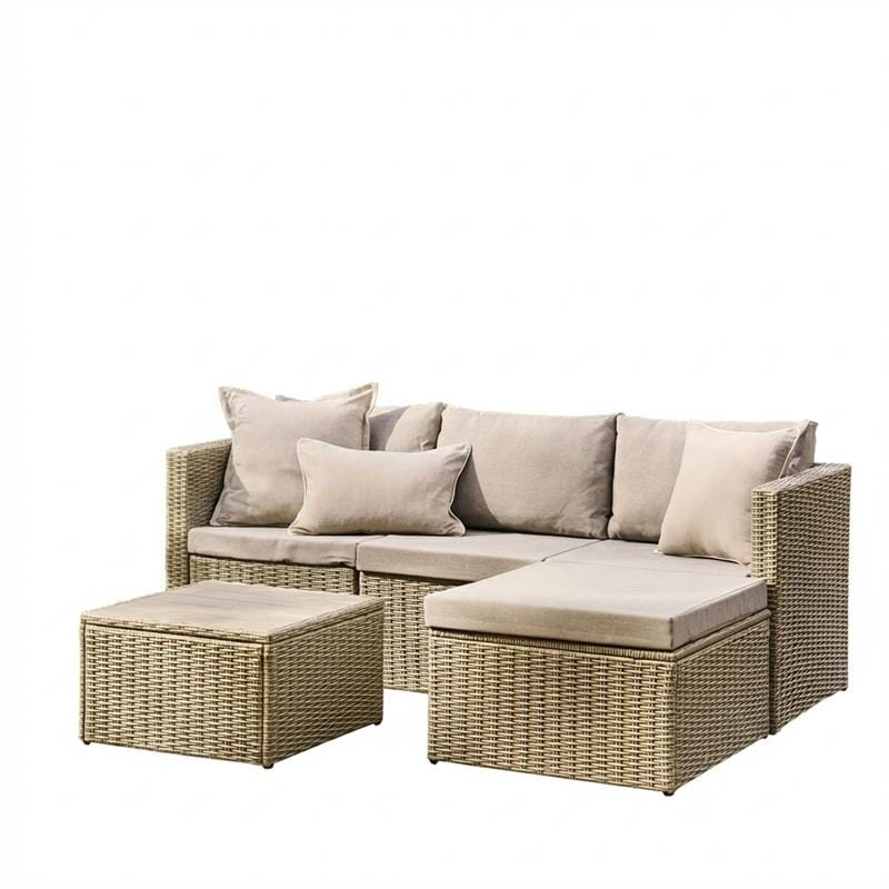 Weston 4 Seater Rattan Garden Corner Sofa Set - Light Grey with Stone Grey Cushions Laura James