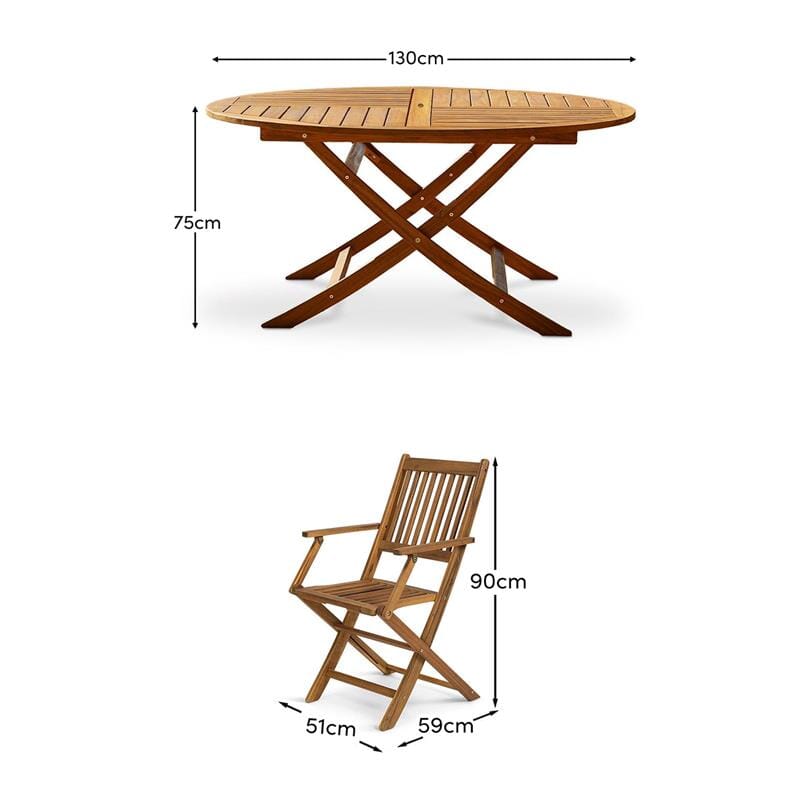Ashby 6 Seater Round Wooden Garden Dining Set with Arms - 130cm - Laura James