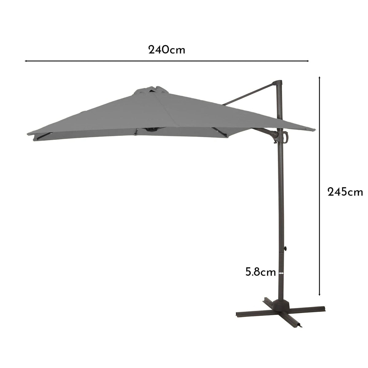 Grey LED Premium Cantilever Parasol - 2.4m Square with Quartered Black Base & Raincover