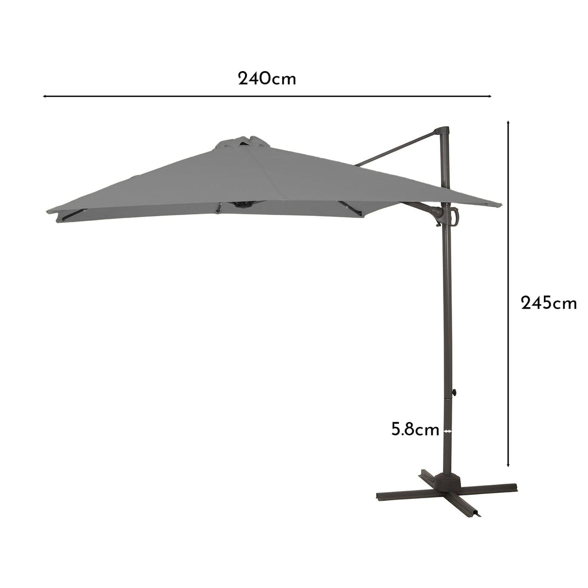 Grey LED Parasol - 2.4m Square with Raincover - Laura James