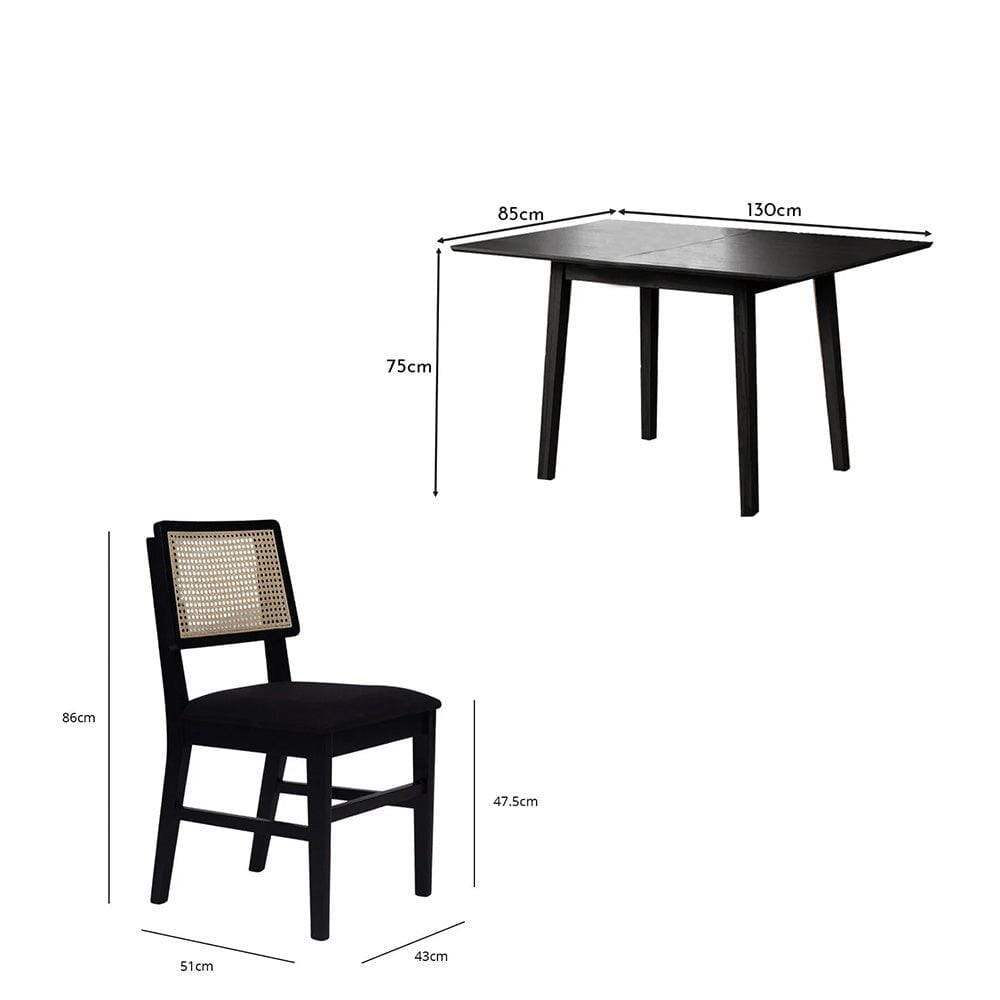 Charlie Black Extendable Dining Table Set - 4 Seater - Charlie Dining Chairs - Laura James