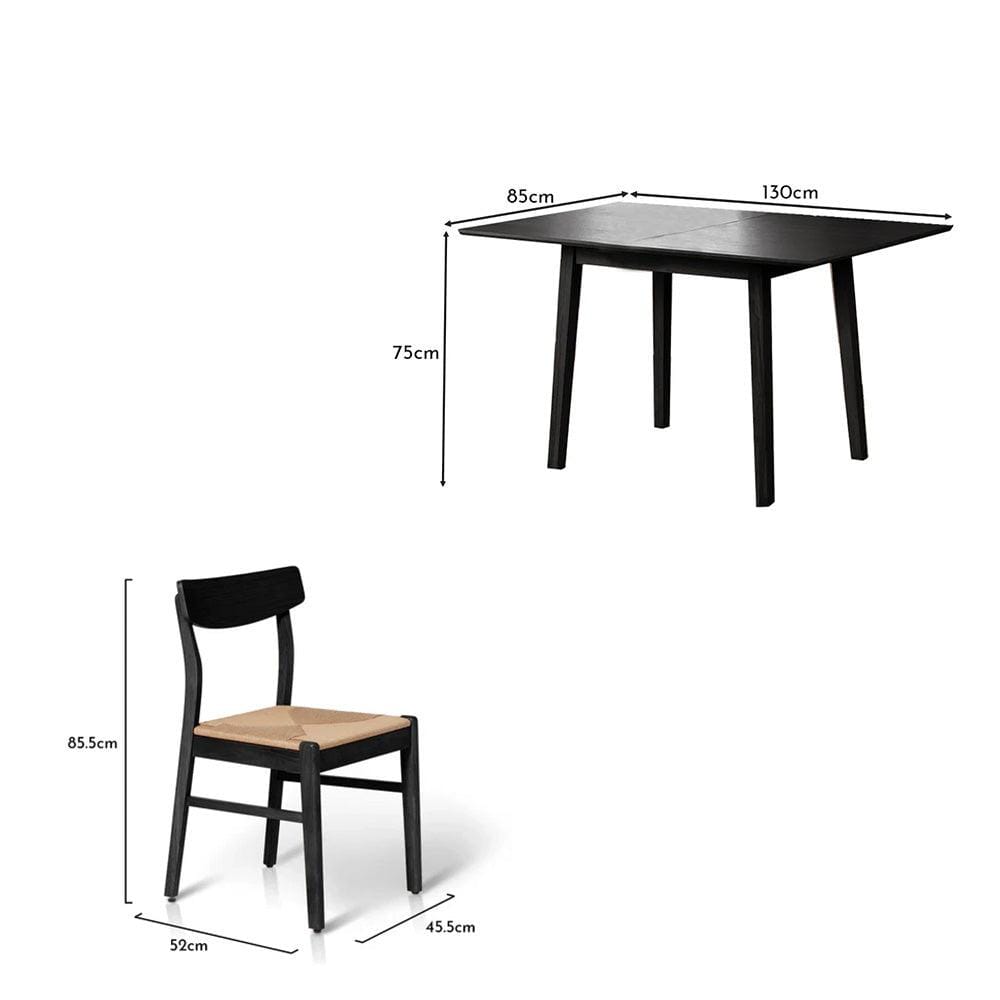 Charlie Black Extendable Dining Table Set - 4 Seater - Faye Woven Black Dining Chairs - Laura James