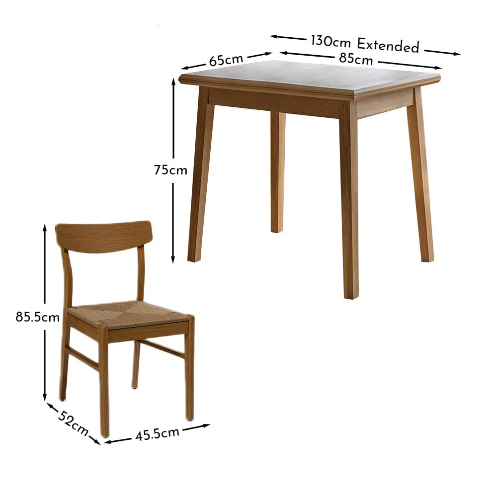 Charlie Oak Dining Table Set - Extendable - 4 Seater - Faye Woven Oak Dining Chairs