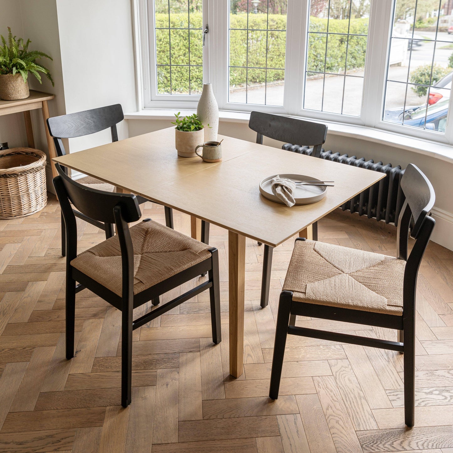 Charlie-classic-oak-extendable-dining-set-with-Faye-woven-chairs-laura-james