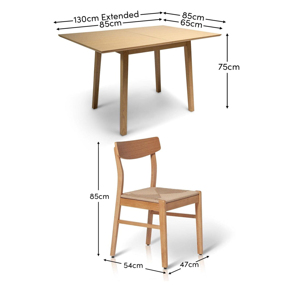 Charlie Pale Oak Extendable Dining Table Set - 4 Seater - Woven Pale Oak Dining Chairs - Laura James