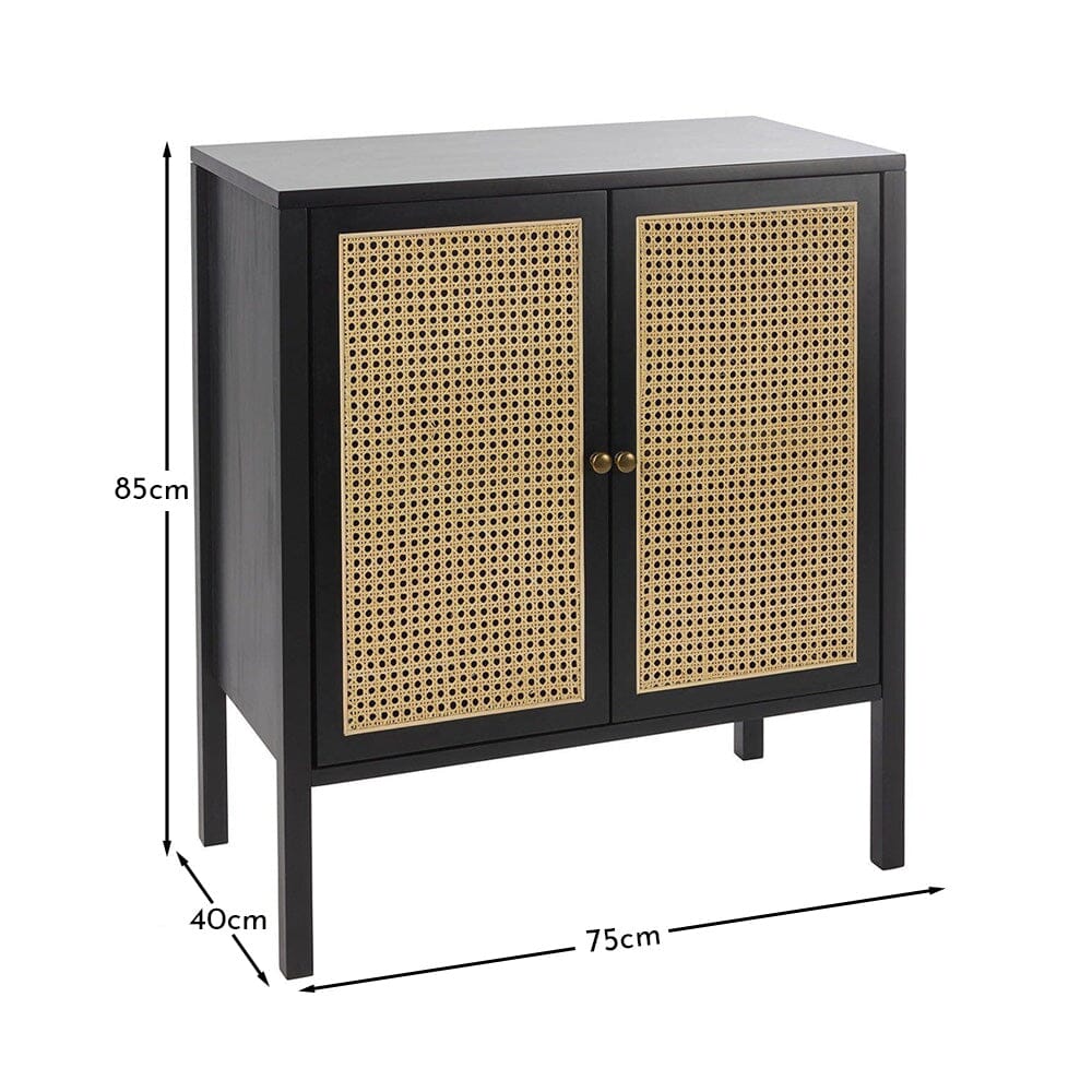Charlie 2 Door Small Sideboard - Cane & Black