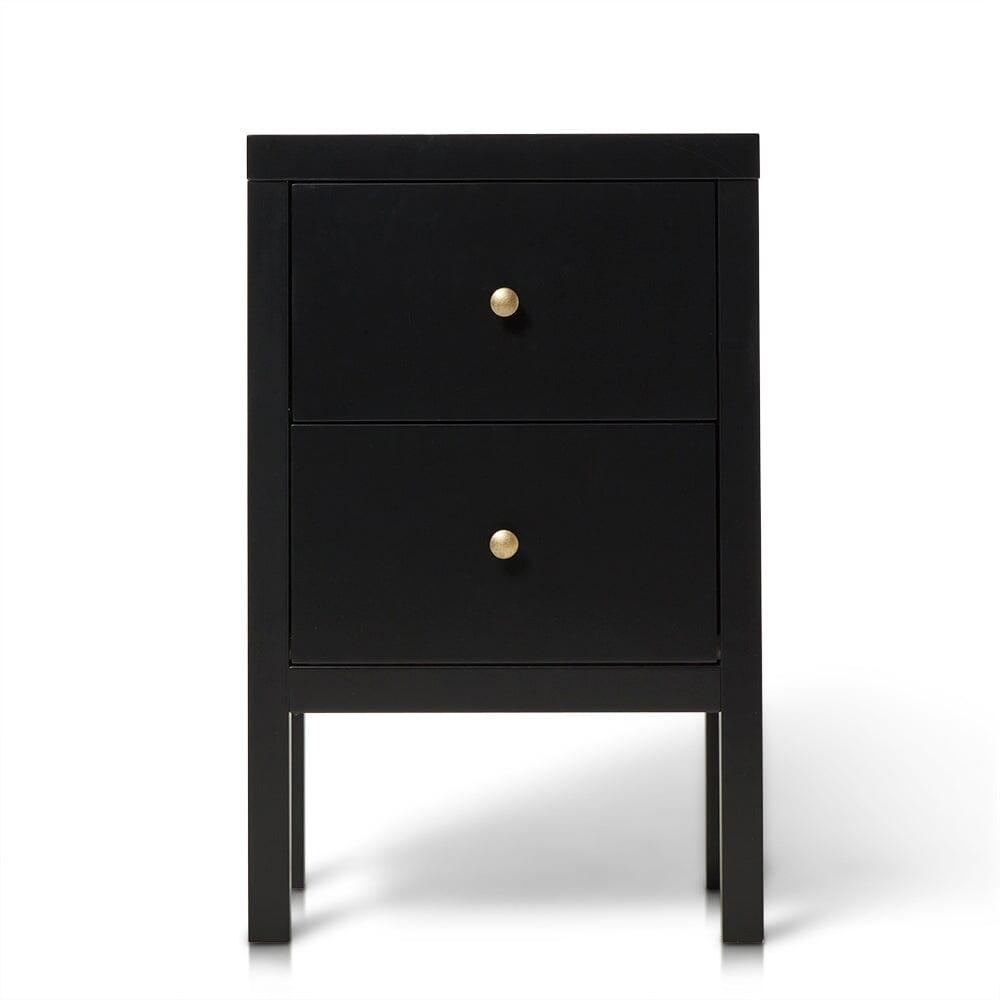 Charlie Two Drawer Bedside Table in Noir Black - Laura James