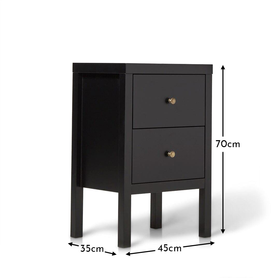 Charlie Two Drawer Bedside Table in Noir Black