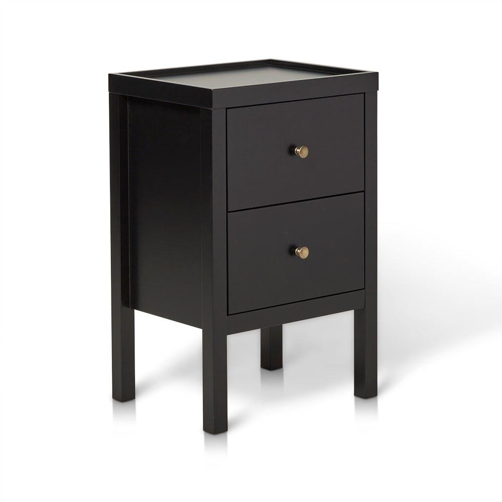Charlie Two Drawer Bedside Table in Noir Black - Laura James