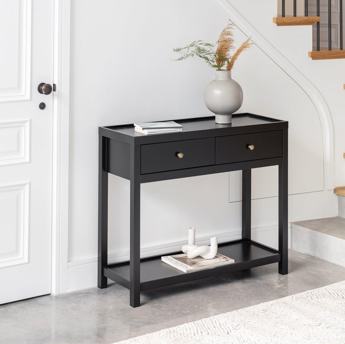 Charlie Two Drawer Console Table in Noir Black - Laura James