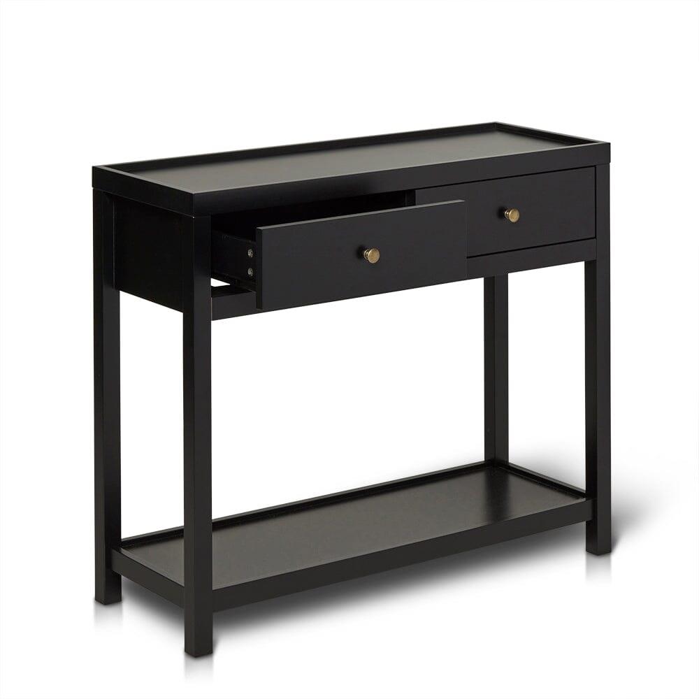Charlie Two Drawer Console Table in Noir Black - Laura James
