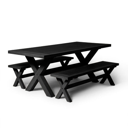 Charlotte Black Oak Dining Table with 2 Black Oak Dining Benches - Laura James