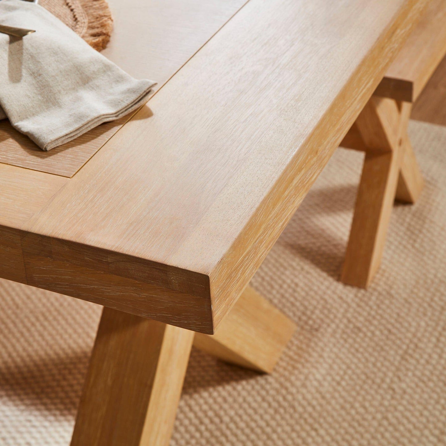 Charlotte Whitewash Oak Dining Table with 2 Whitewash Oak Dining Benches - Laura James