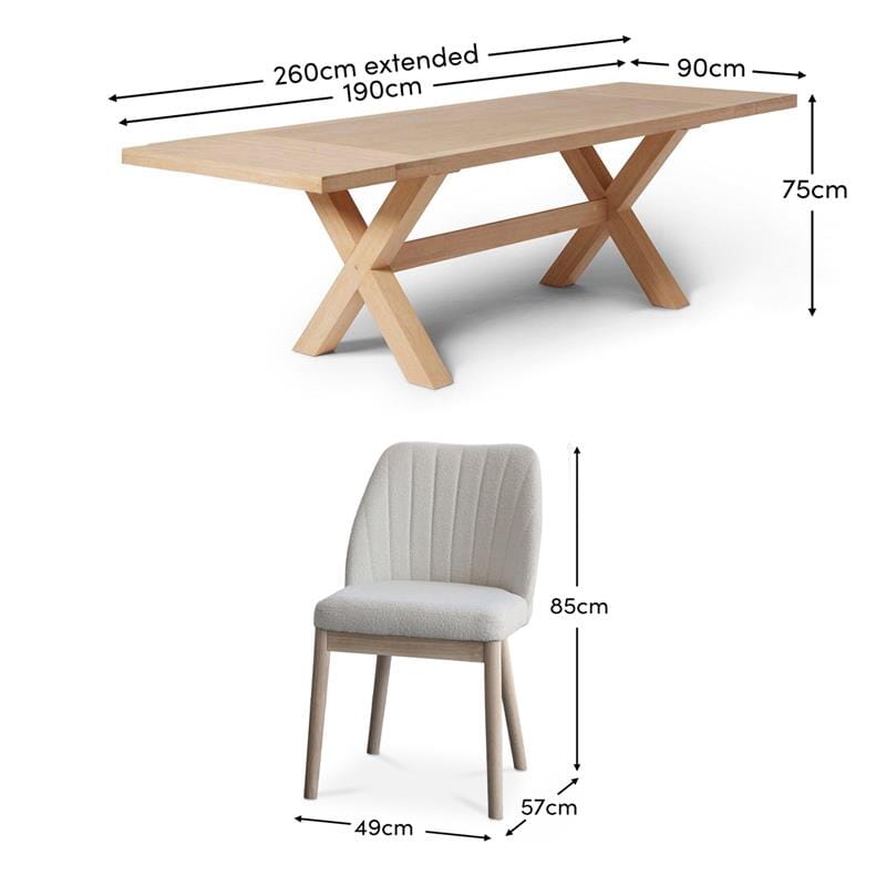 Chloe Dining Chair - Set of 2 - Light Beige with Whitewash Oak Legs - Laura James