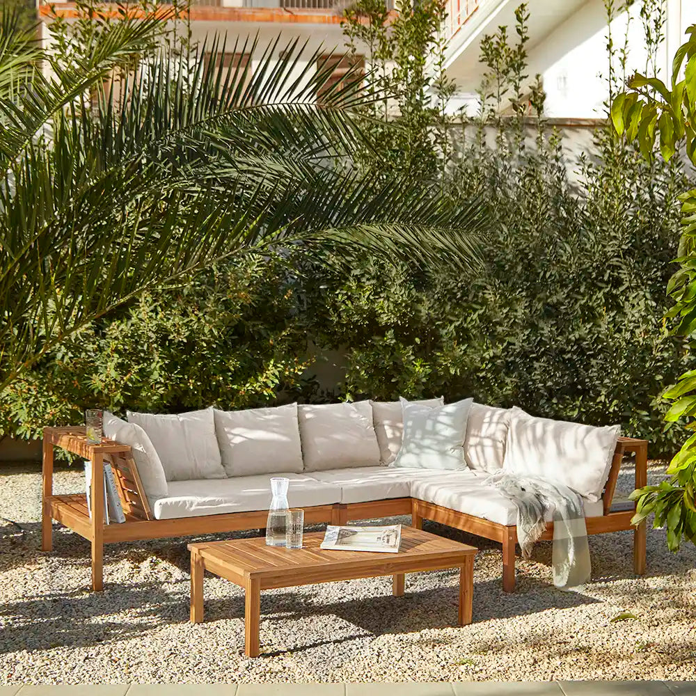 Dakota Corner Wooden Sofa Set - Natural Cushions - Laura James