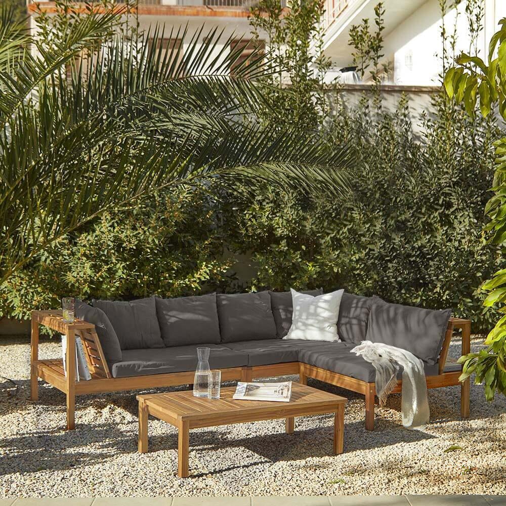 Dakota Wooden Garden Corner Sofa Set - Grey Cushions - Laura James