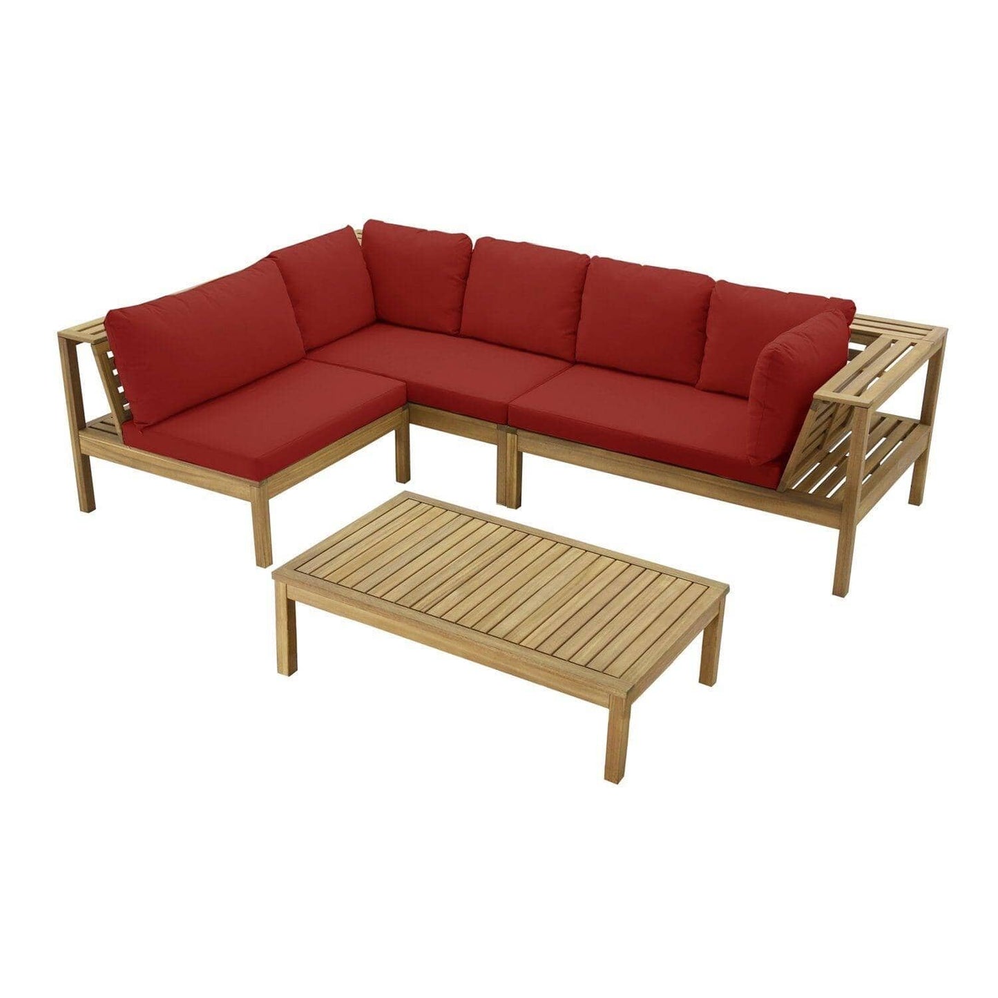 Dakota Wooden Garden Corner Sofa Set with Cream Parasol - Red Cushions
