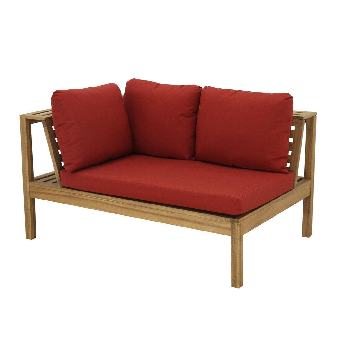 Dakota Wooden Garden Corner Sofa Set with Cream Parasol - Red Cushions