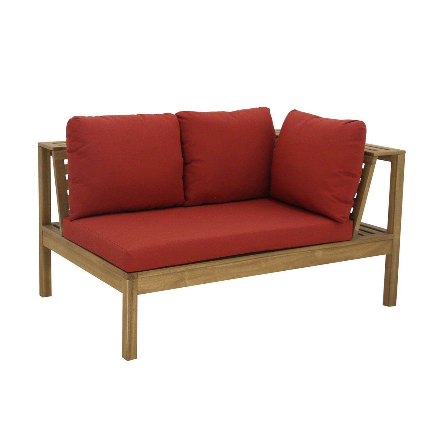 Dakota Wooden Garden Corner Sofa Set with Cream Parasol - Red Cushions