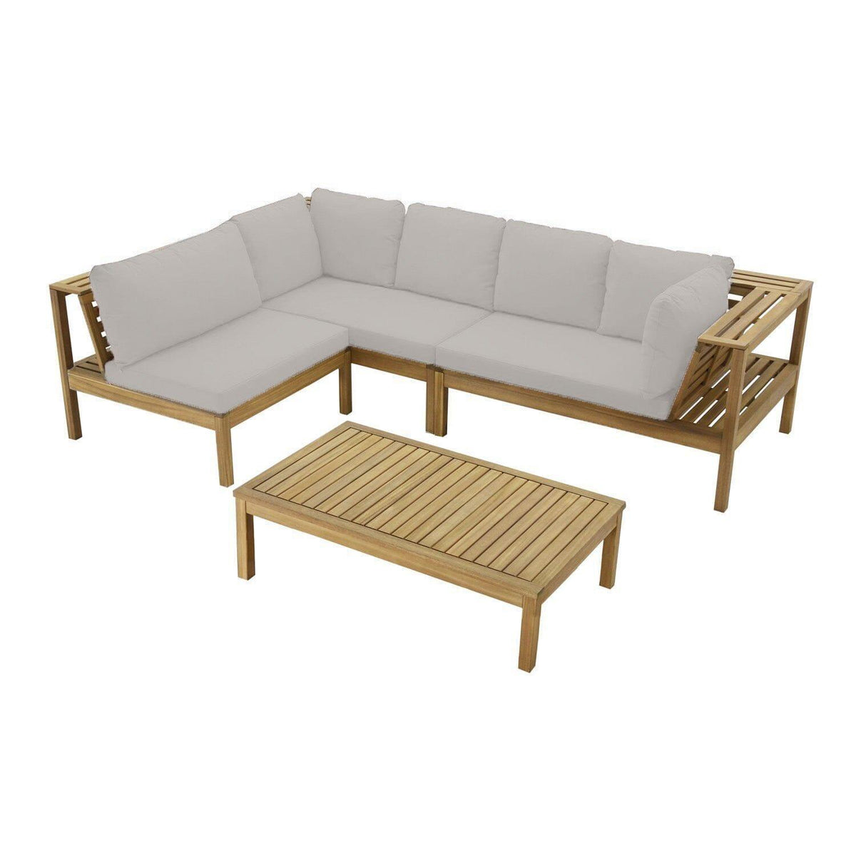 Dakota Corner Wooden Sofa Set with Grey LED Premium Parasol- Cream Cushions