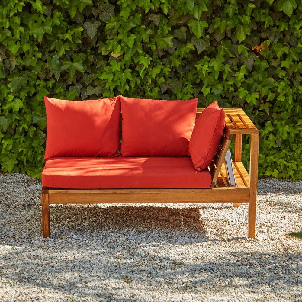 Dakota Wooden Garden Corner Sofa Set with Grey Parasol - Red Cushions - Laura James