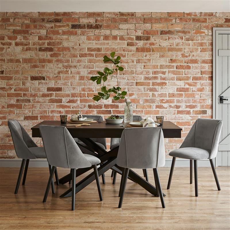 Amelia Black Dining Table Set - 6 Seater - Freya Grey Dining Chairs - Black Legs
- Laura James