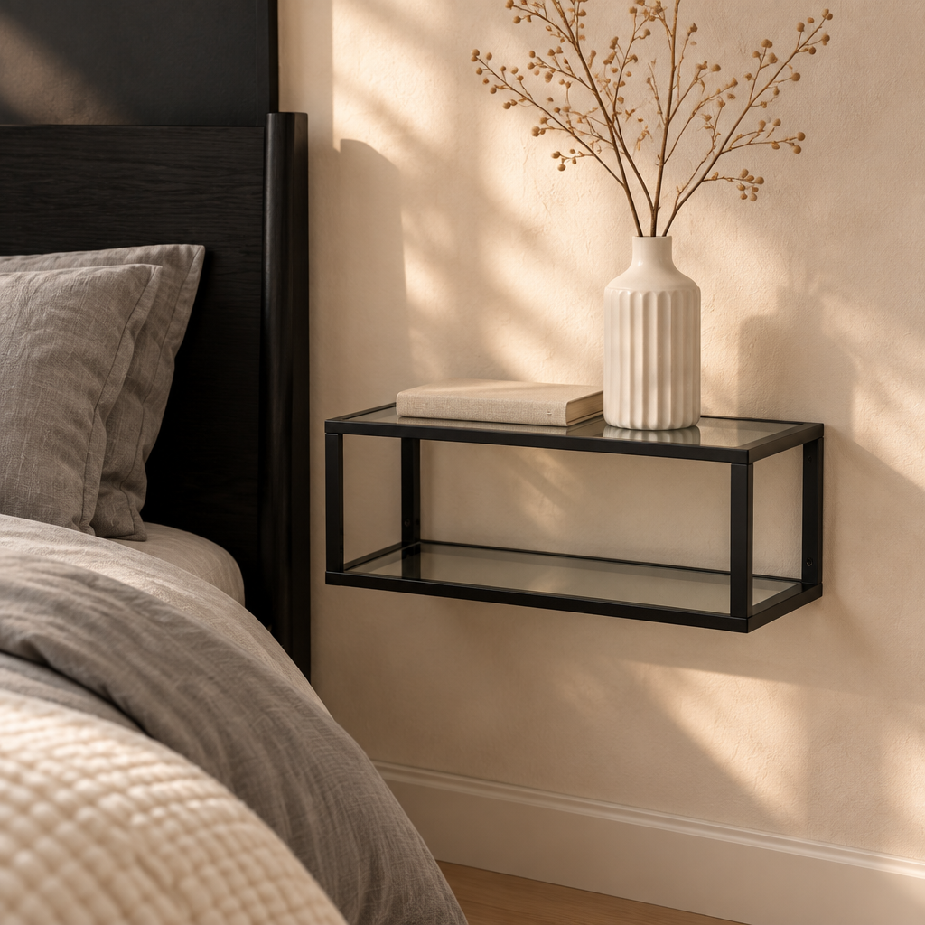 Outlet - Harris Glass Shelve - Black Metal Frame