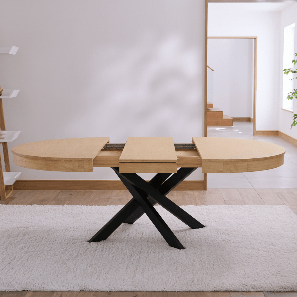 Amelia Pale Oak Extendable Dining Table - Black Legs