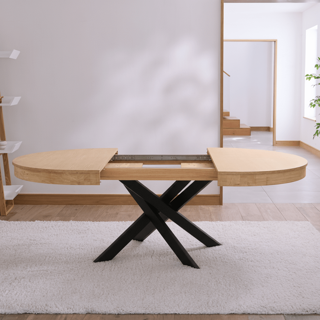 Amelia Pale Oak Extendable Dining Table - Black Legs