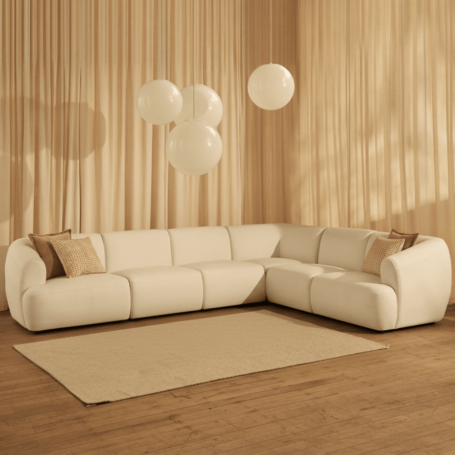 Nathalia Large Right Hand L-Shape Sofa - Chalked White Boucle - Laura James