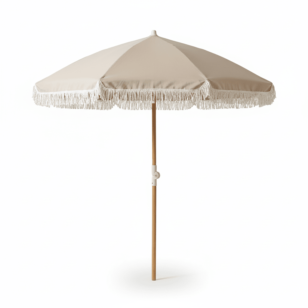 Oia Round Parasol 2m - Wooden Pole - Natural - Laura James