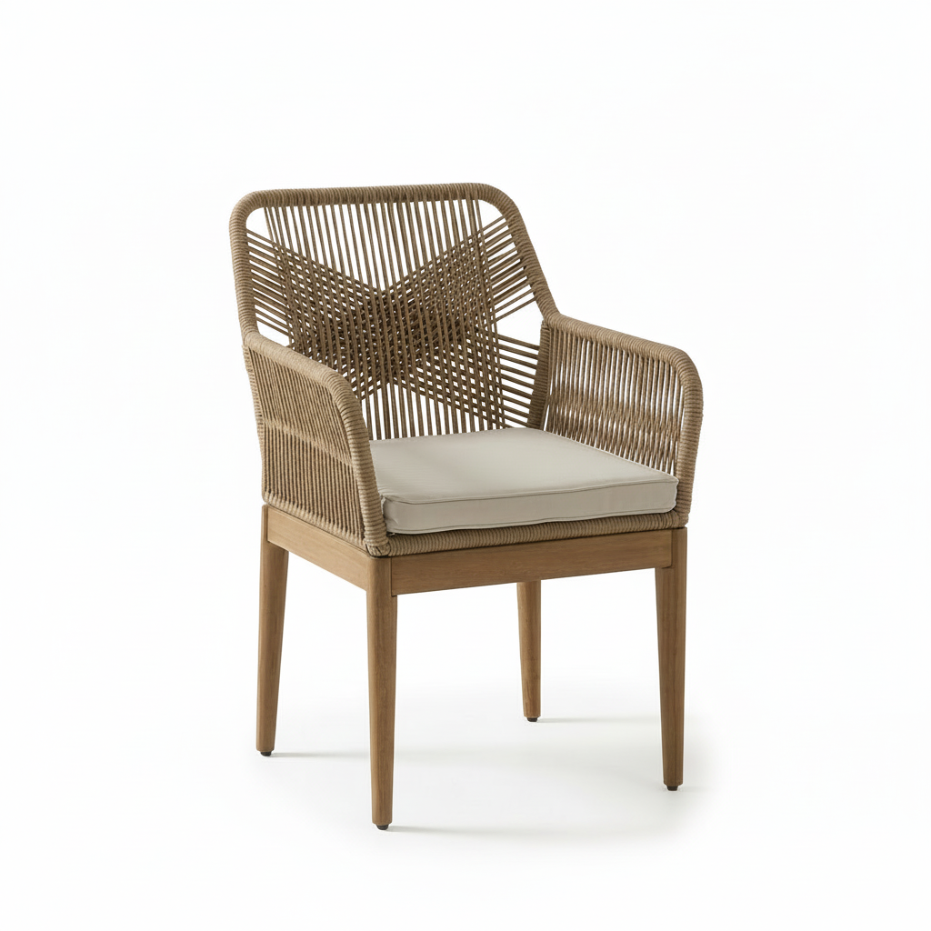 Killian White Acacia Garden Chairs - Set of 2 - Natural Rope - Laura James
