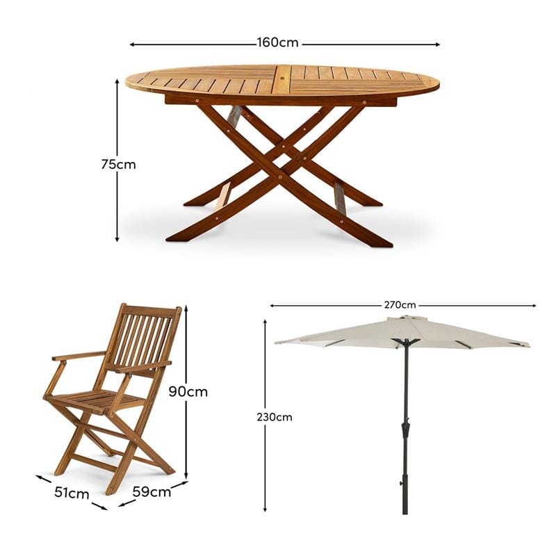 Ashby 8 Seater Wooden Round Garden Armchair Dining Set with Cream Parasol - 160cm
