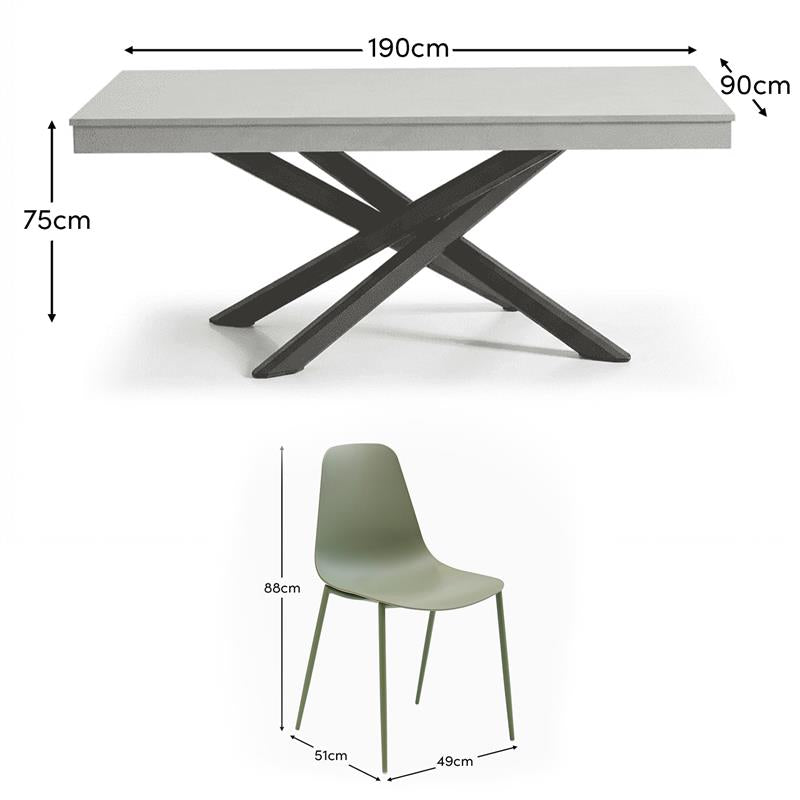Amelia 190cm Pale Grey Table Garden Dining Set - 6 Seater - Wren Olive Green Chairs - Laura James