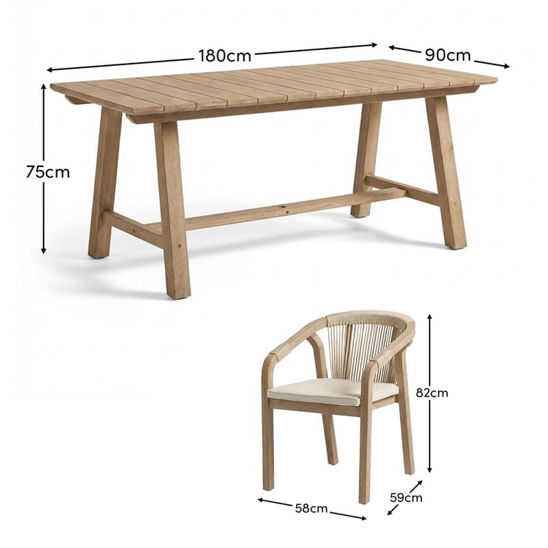 Shiro 6 Seater Wooden Garden Dining Set with Shiro Beige Rope Dining Chairs - Laura James