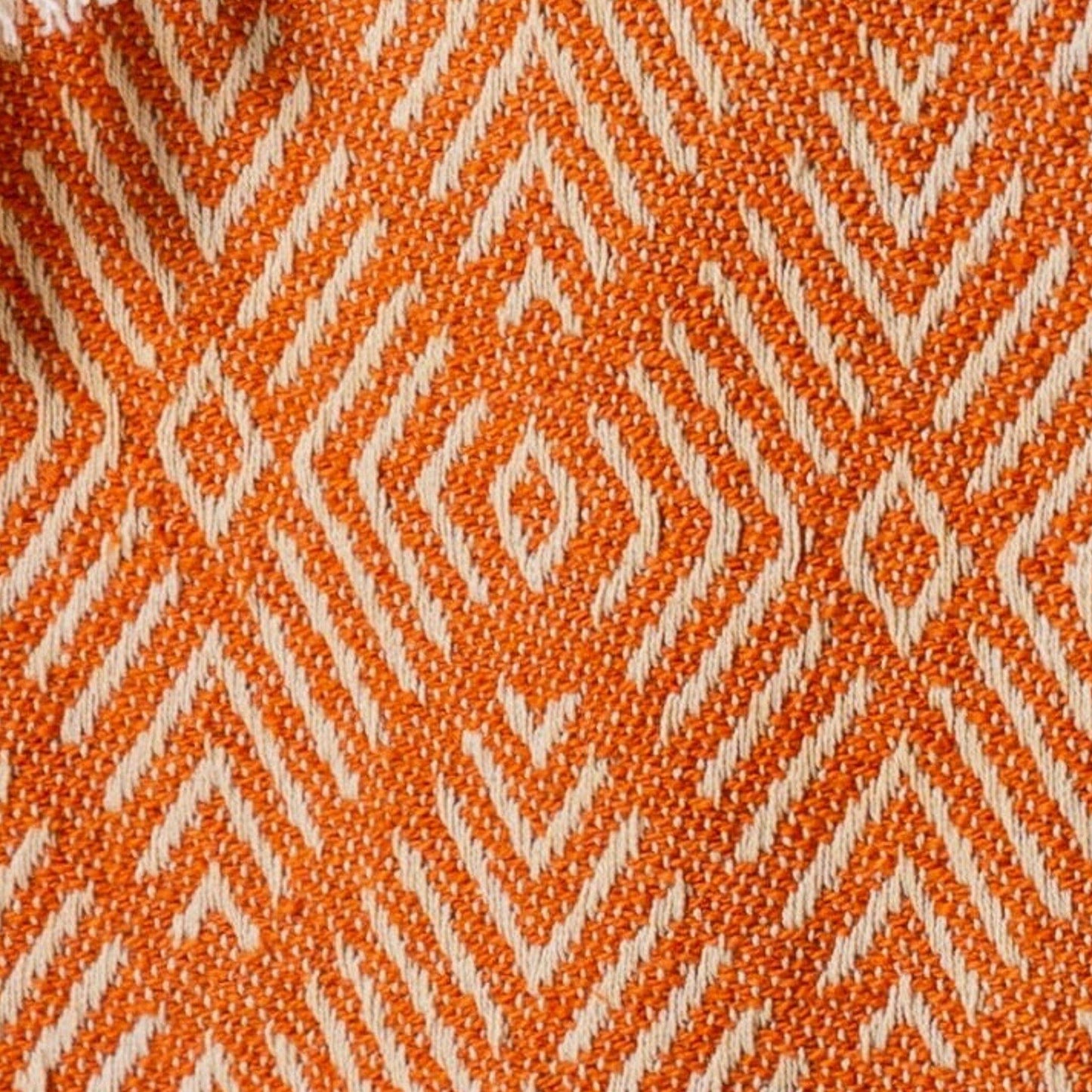 Elborough Diamond Pattern Cotton Throw - Burnt Orange