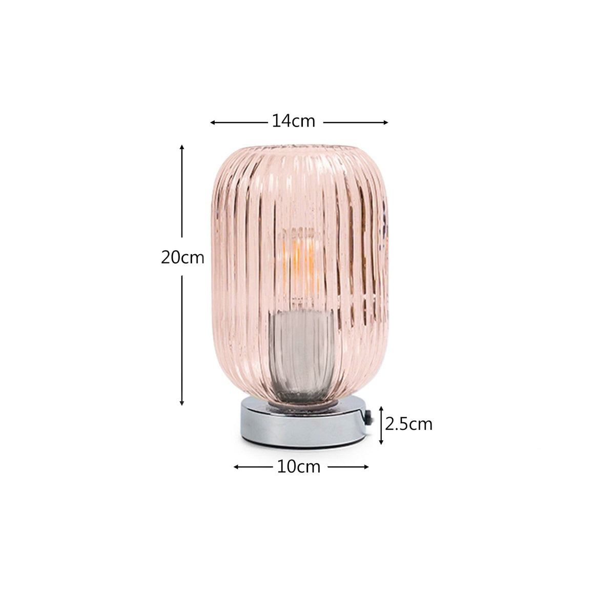 Pink Fluted Glass Table Lamp with Chrome Base - Laura James