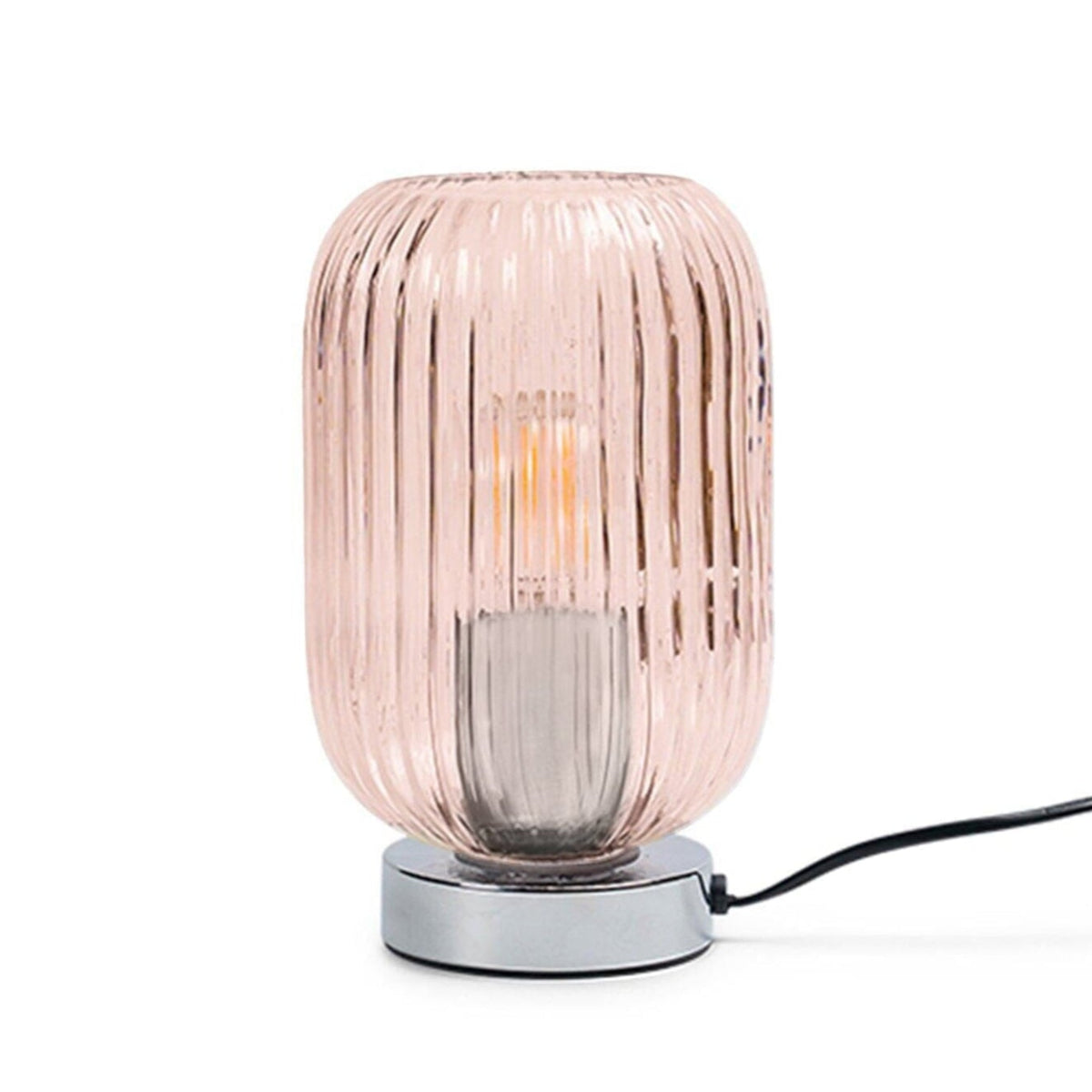 Pink Fluted Glass Table Lamp with Chrome Base - Laura James