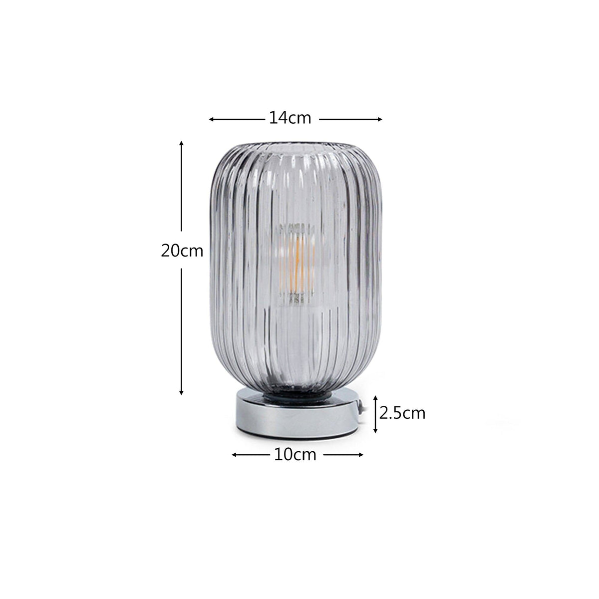 Smoked Fluted Glass Table Lamp with Chrome Base - Laura James