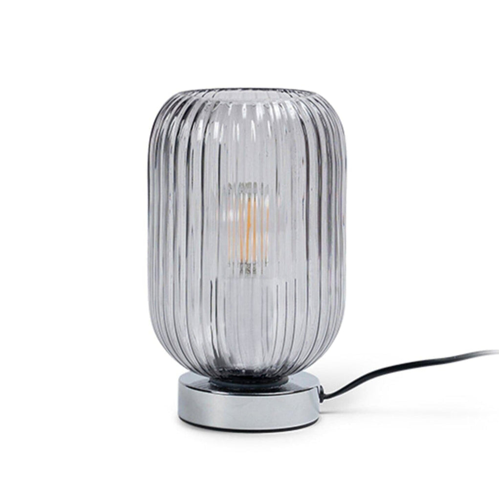 Smoked Fluted Glass Table Lamp with Chrome Base - Laura James