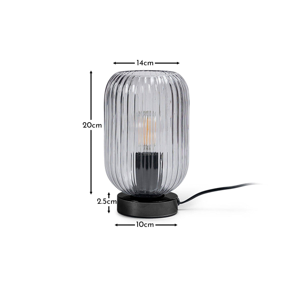 Elland 22.5cm Glass Table Lamp - Smoked & Black - Laura james