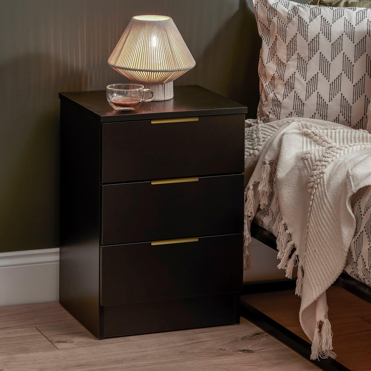 Essie 3 drawer bedside table - black - Laura James