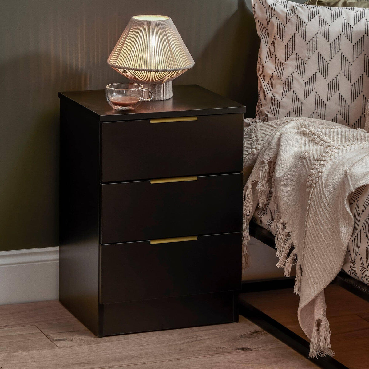 Essie 3 drawer bedside table - black - Laura James